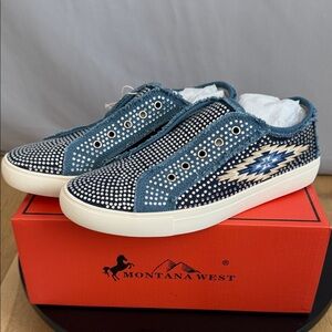 Montana West Navy and Cream Studded Sneakers